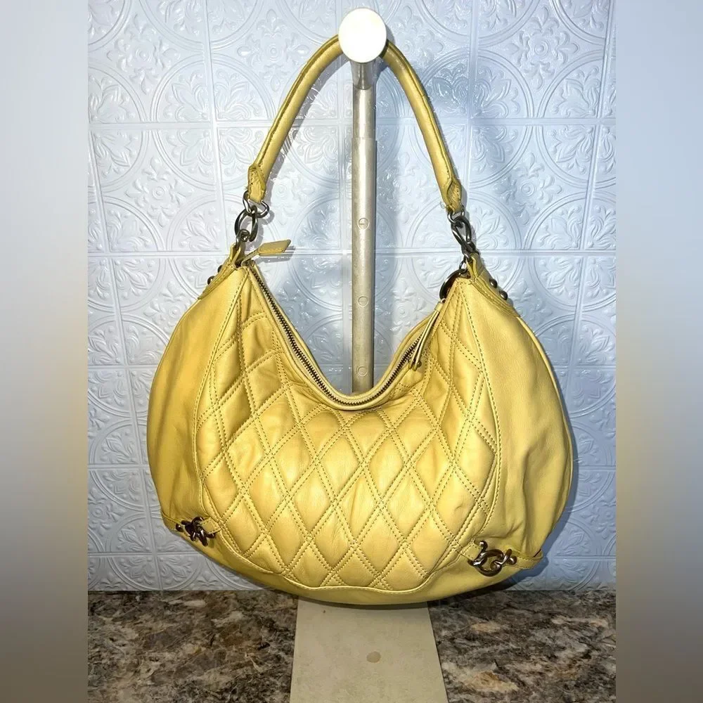 Charles David Yellow Quilted Leather Hobo Bag